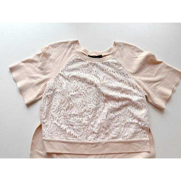 NWT ROBERT RODRIGUEZ Beige White Lace Overlay Cotton Blend Raglan Top, Size 2 - Picture 7 of 14